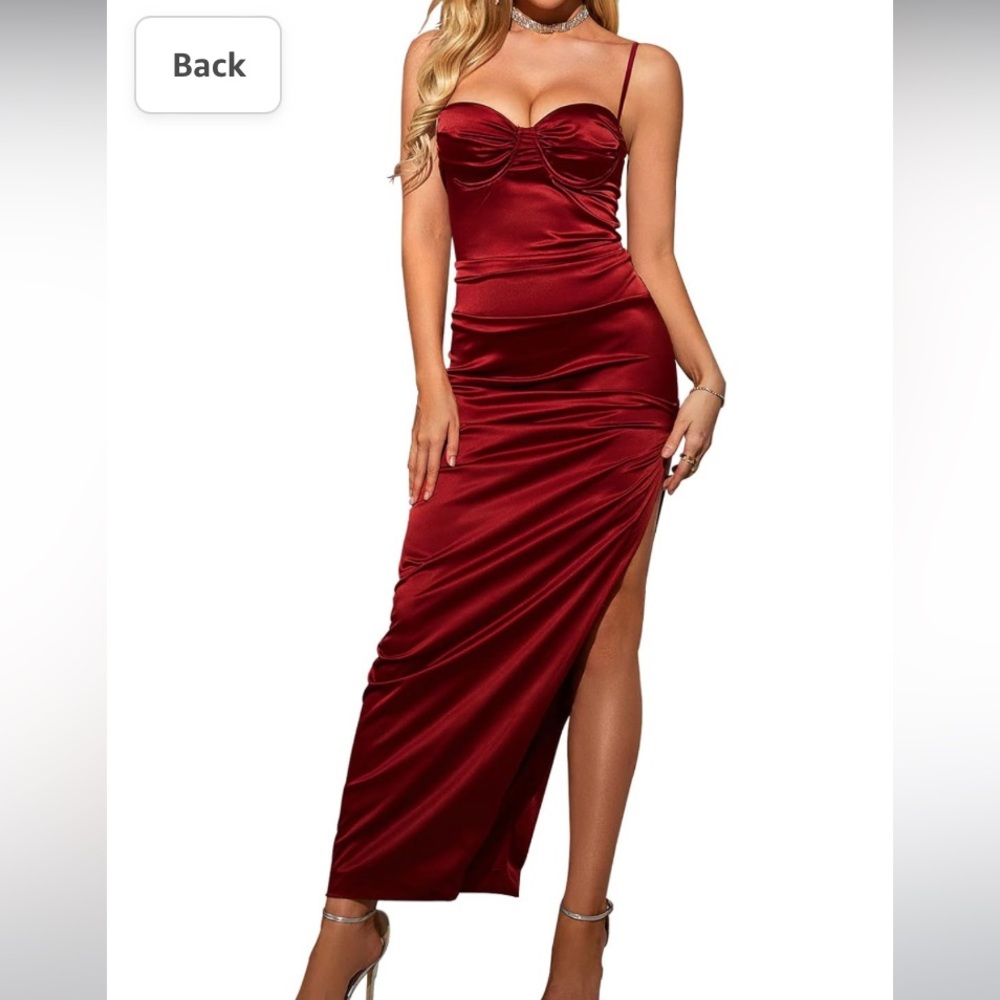 New silk bustier maxi slit dress